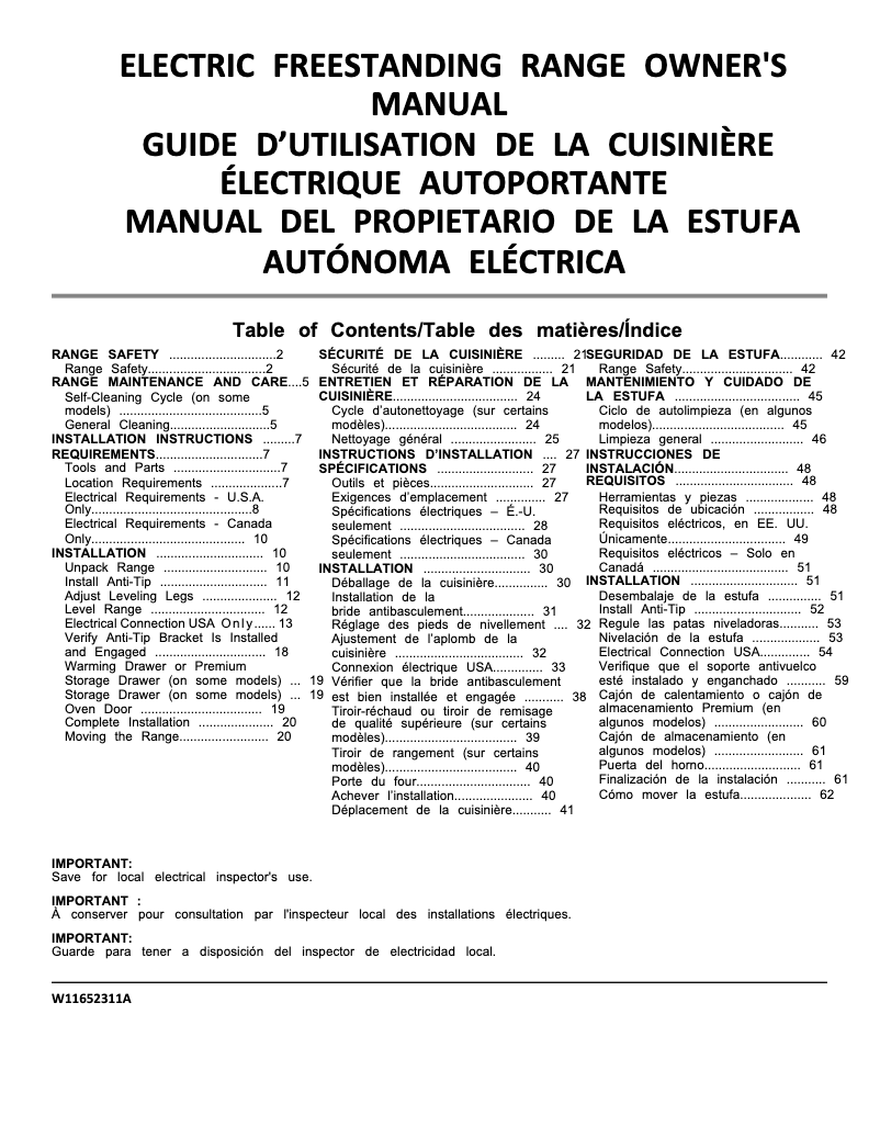 Image de la première page du manuel de l'appareil YWFC315S0JW