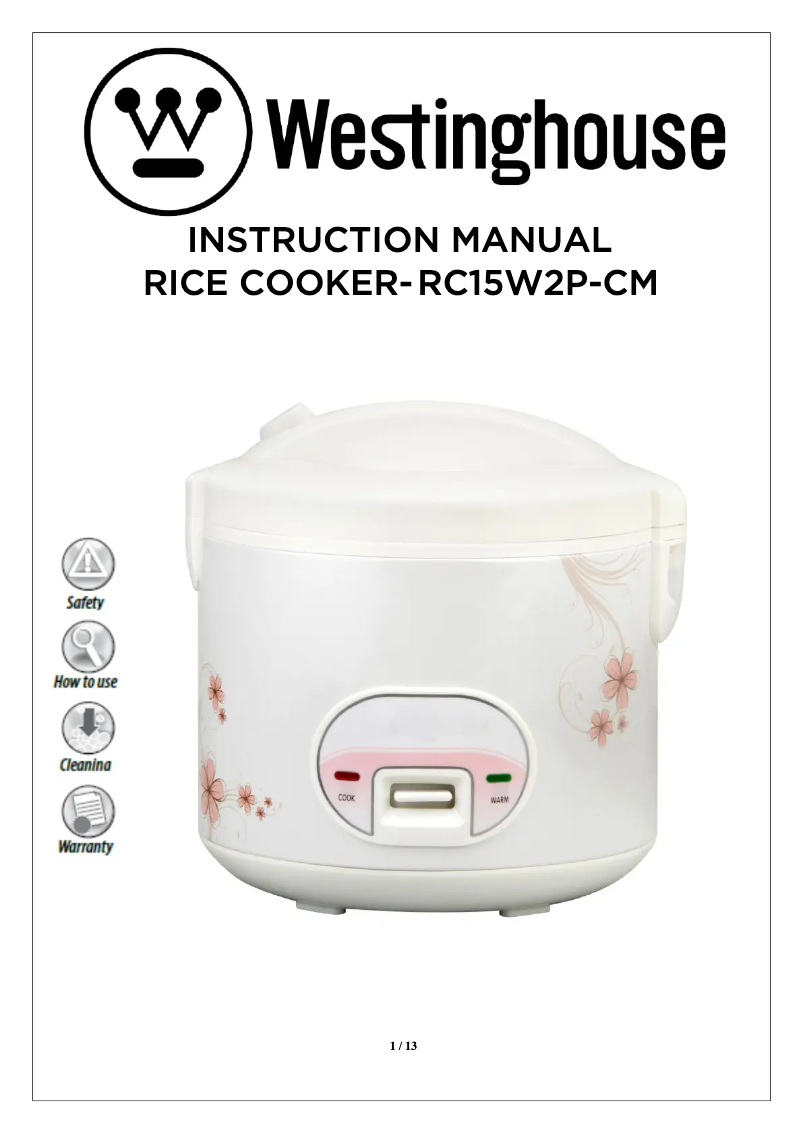 Page 1 de la notice Manuel utilisateur Westinghouse RC15W2P-CM