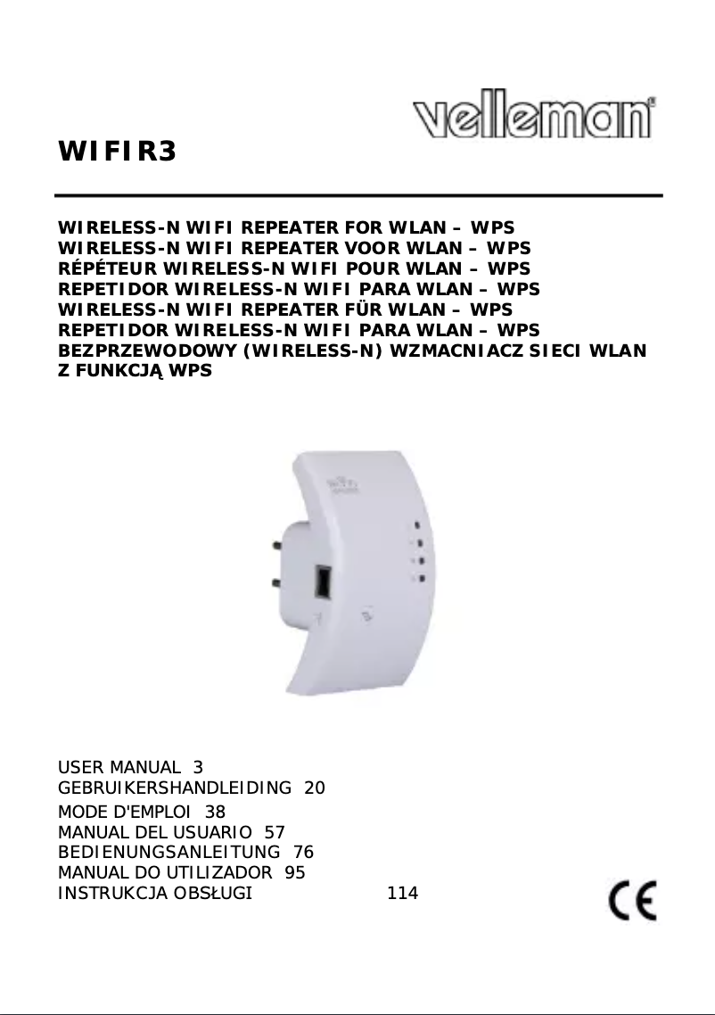 Page 1 de la notice Manuel utilisateur Velleman WIFIR3