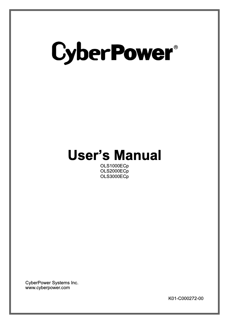 Page 1 de la notice Manuel utilisateur CyberPower OLS1000ECp