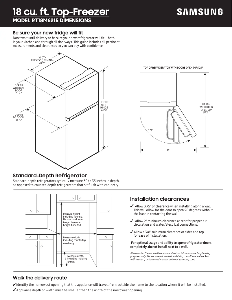 Page n°1 - Guide de mesure Samsung RT18M6215SR