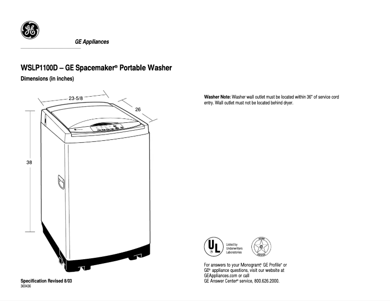 Image de la première page du manuel de l'appareil WSLP1100DWW