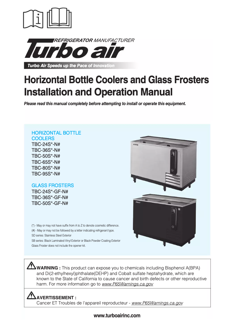 Page 1 de la notice Guide d'installation Turbo air TBC-24SB-GF
