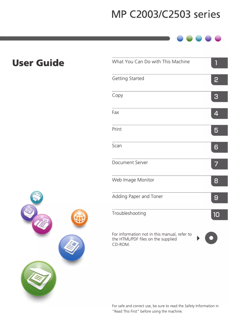 Image de la première page du manuel de l'appareil MP C2003ZSP