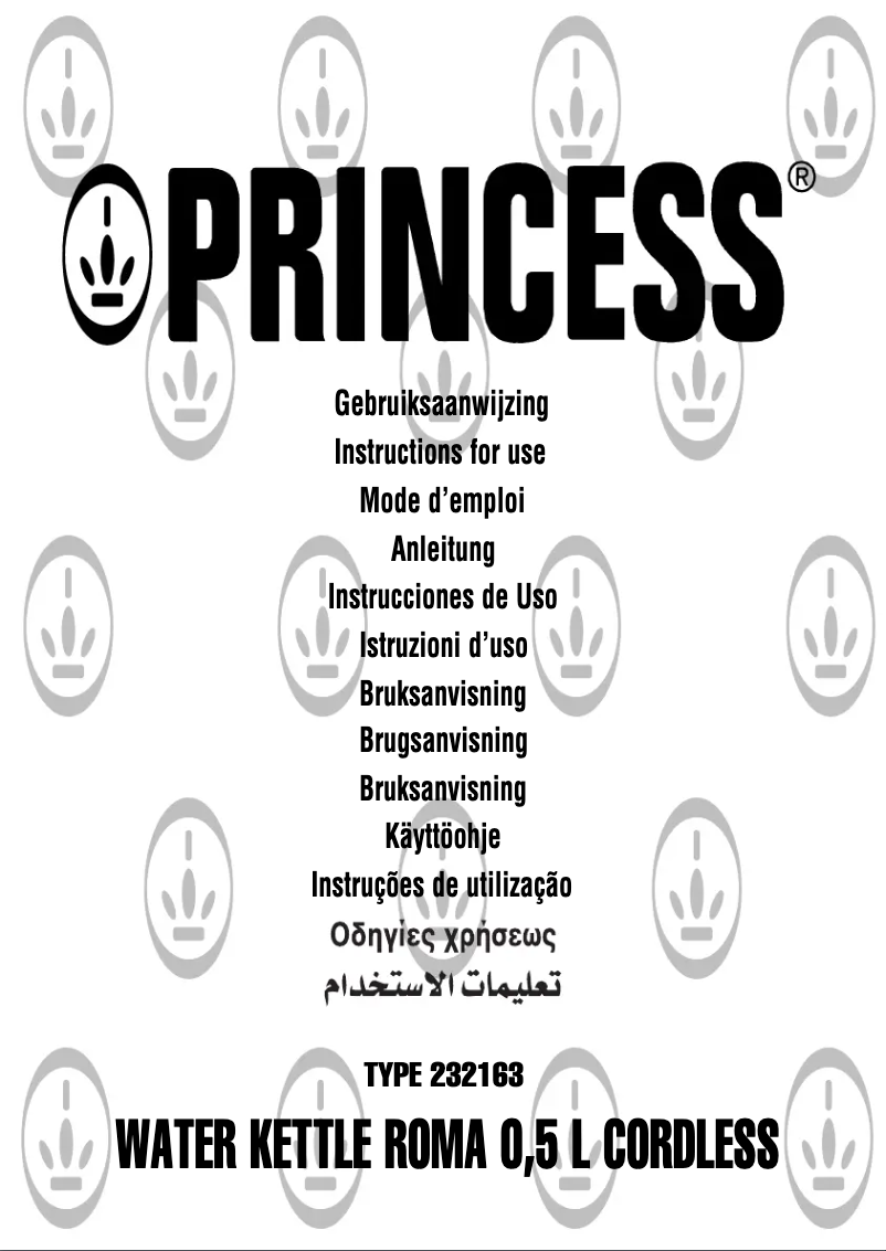 Page 1 de la notice Manuel utilisateur Princess 232163 Roma 0.5L Cordless