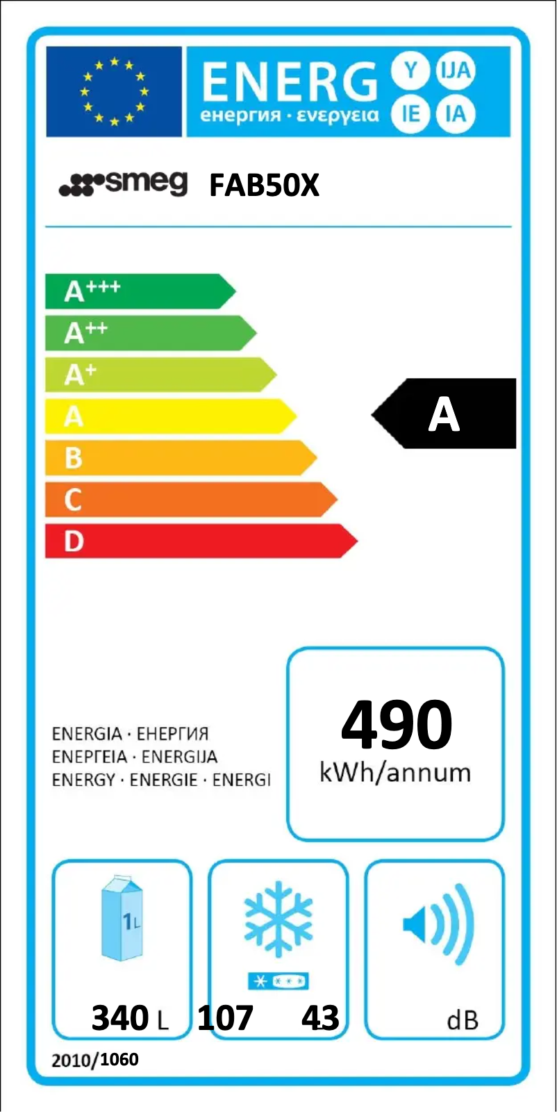 Page 1 de la notice Label énergétique Smeg FAB50