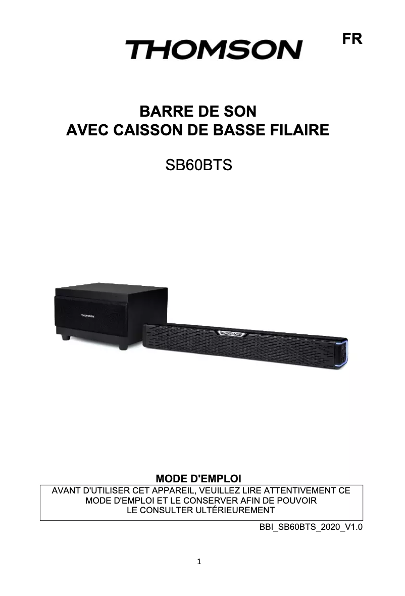 Page n°1 - Manuel utilisateur Thomson SB60BTS