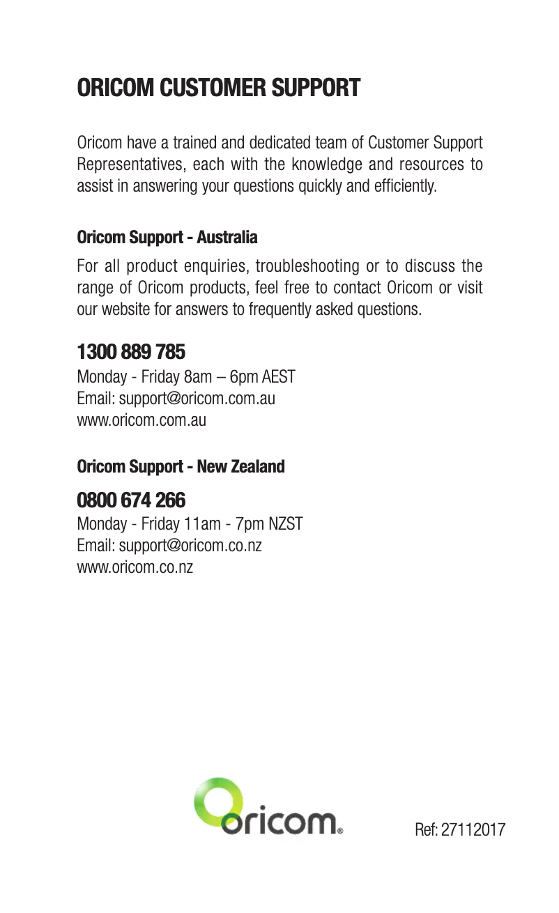 Page 1 de la notice Manuel utilisateur Oricom UHF2195