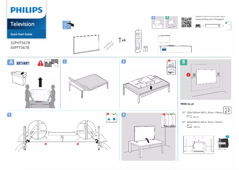 Page n°1 - Guide de démarrage rapide Philips 43PFT5678