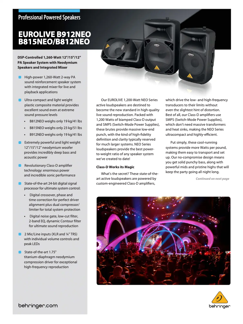 Page 1 de la notice Brochure Behringer Eurolive B912NEO