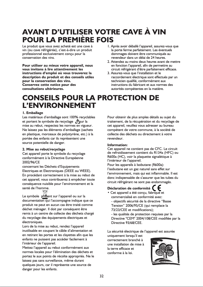 Page 1 de la notice Manuel utilisateur Whirlpool ARC 227
