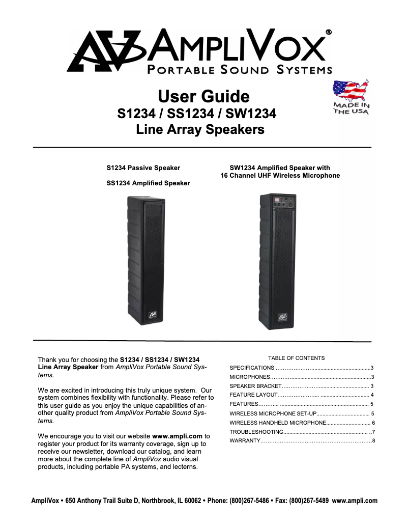 Page n°1 - Manuel utilisateur AmpliVox S1234