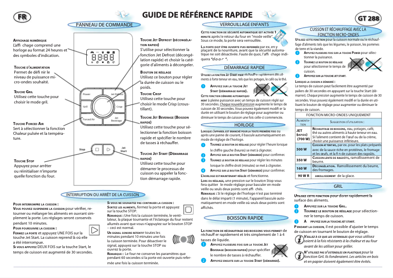 Page 1 de la notice Manuel utilisateur Whirlpool GT 288