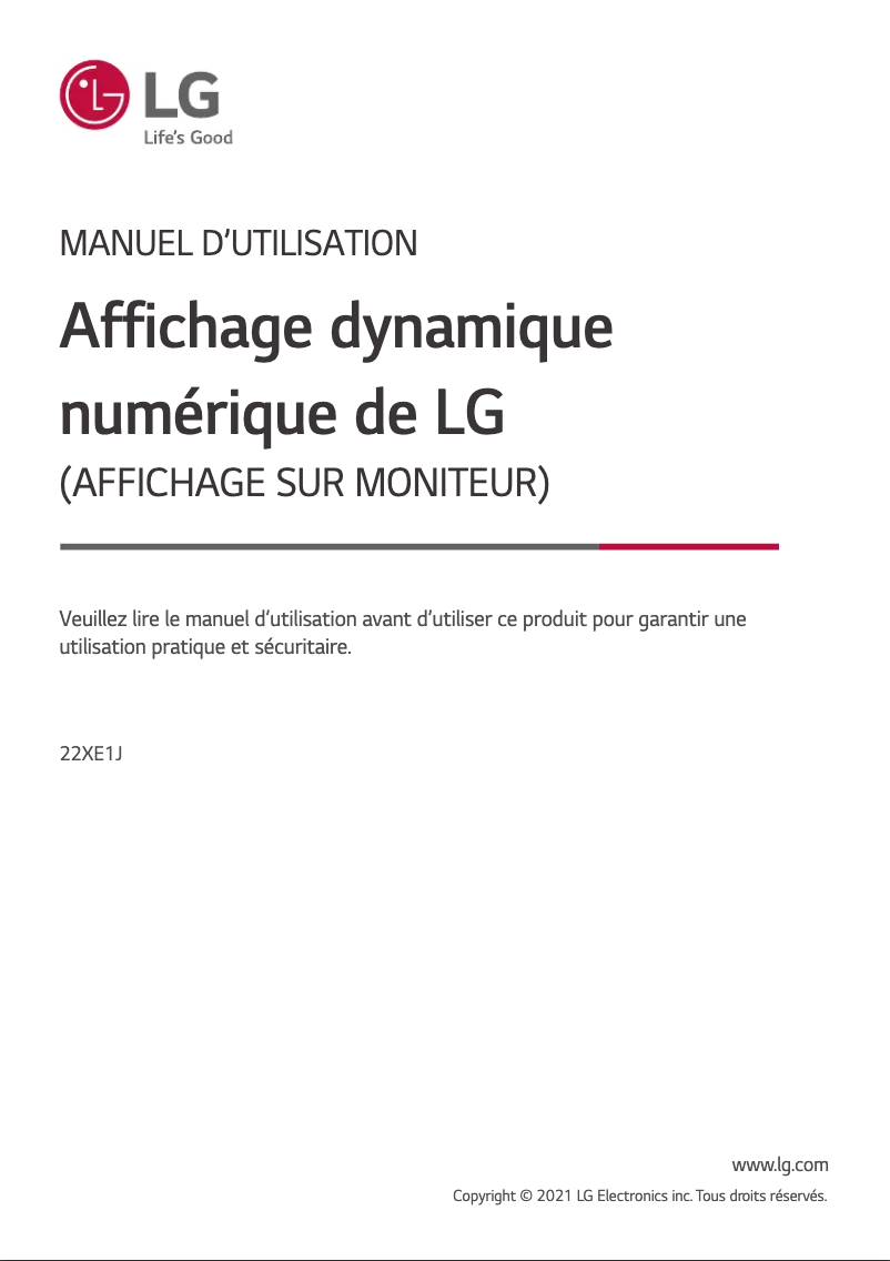 Page n°1 - Manuel utilisateur LG 22XE1J
