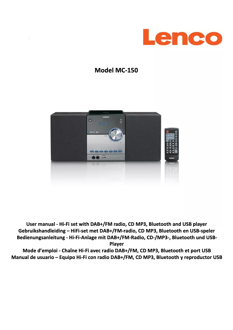 Page n°1 - Manuel utilisateur Lenco MC-150
