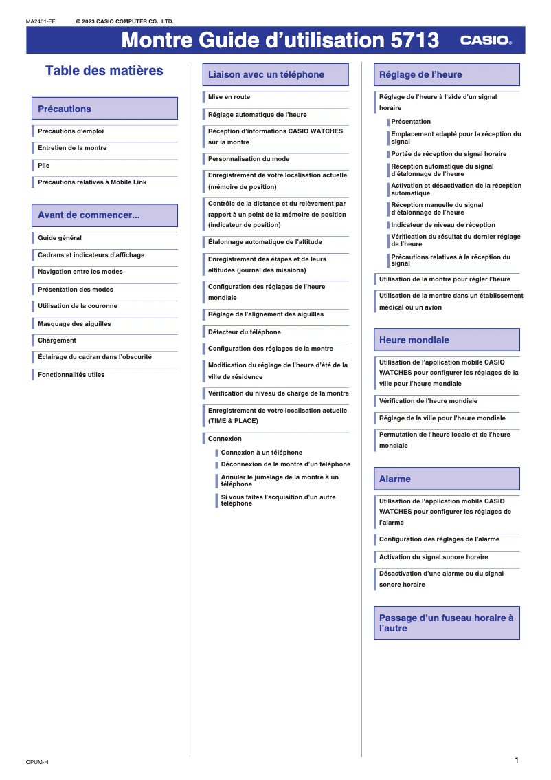 Page 1 de la notice Manuel utilisateur Casio G-Shock GG-B100