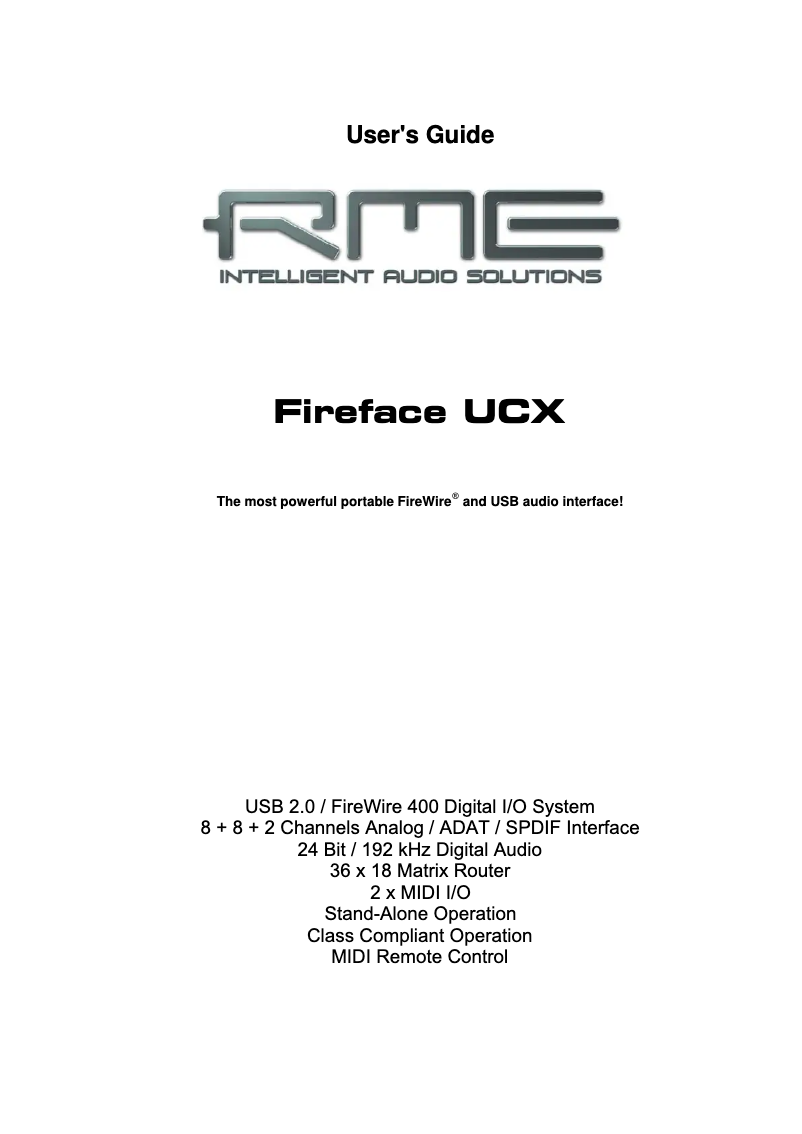 Page n°1 - Manuel utilisateur RME Fireface UCX