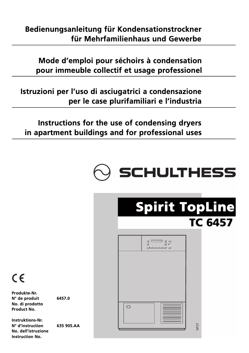 Page n°1 - Manuel utilisateur Schulthess Spirit TC 6457