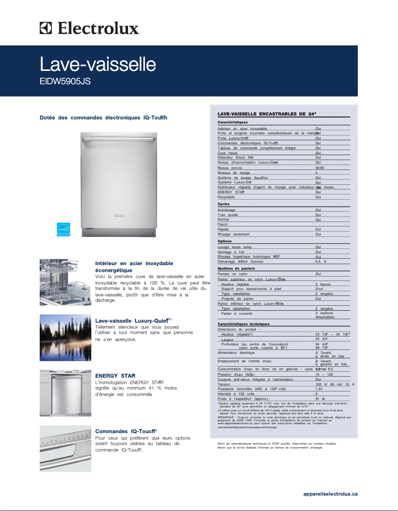 Page n°1 - Fiche technique Electrolux EIDW5905JB
