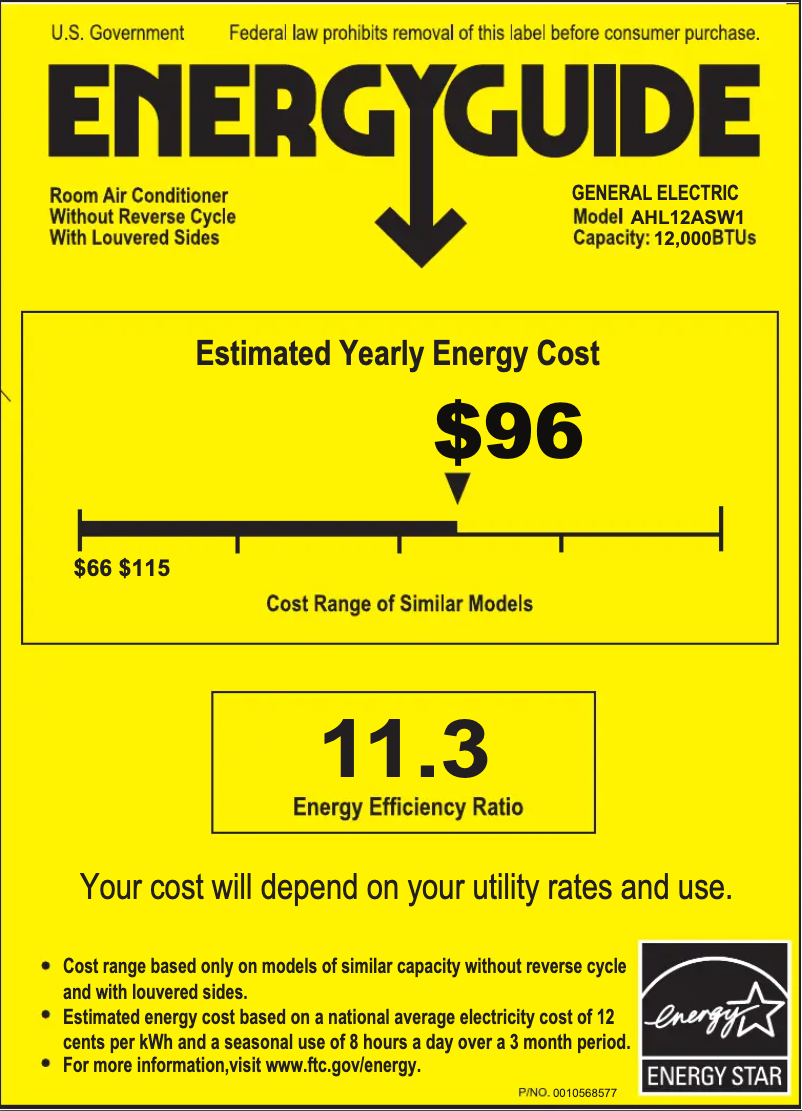 Página 1 del manual Etiqueta energética GE AHL12AS