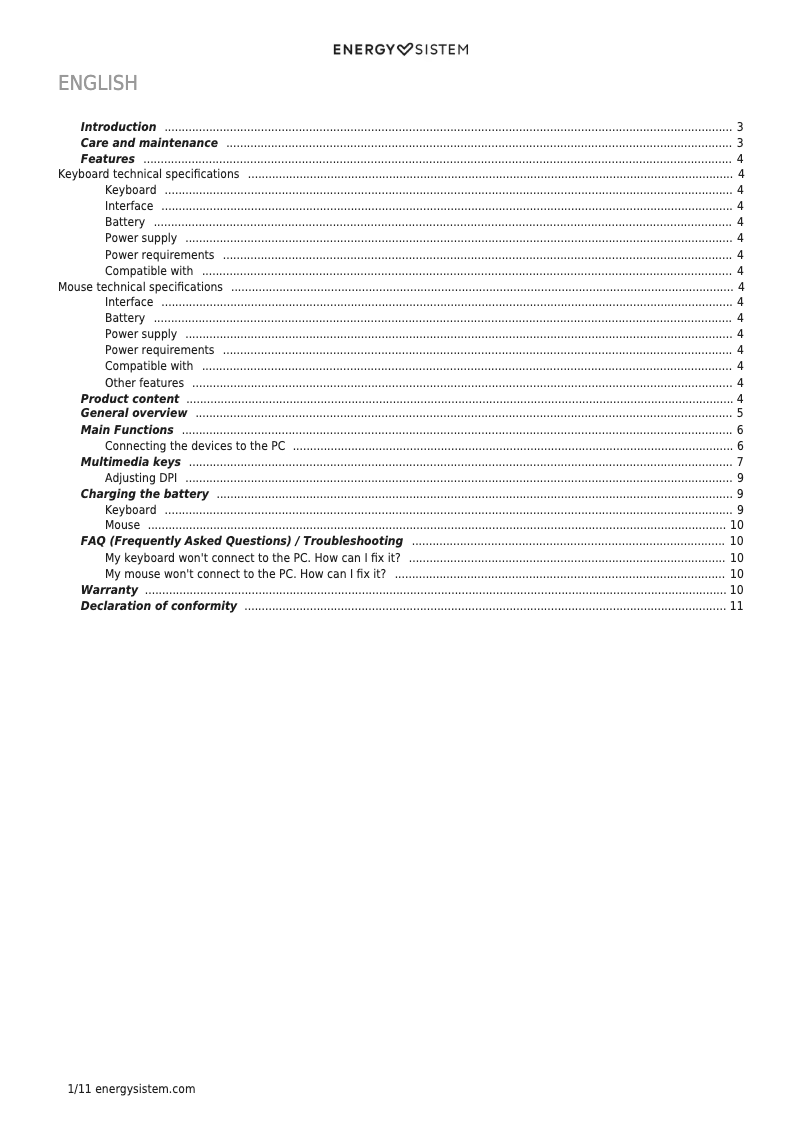 Página 1 del manual Manual de usuario Energy Sistem Office Wireless Set 3 Silent