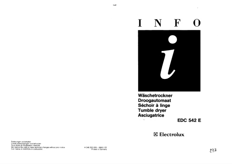 Page 1 de la notice Manuel utilisateur Electrolux EDC542