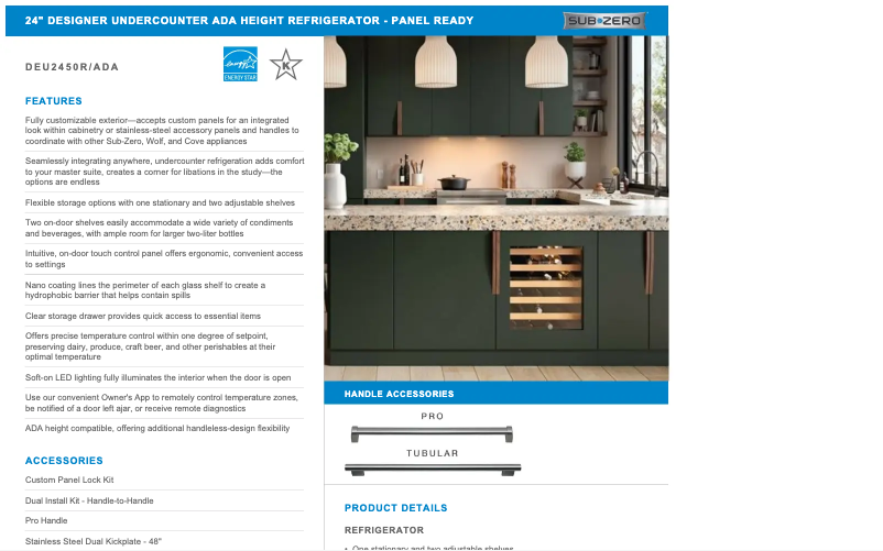 Page 1 de la notice Manuel utilisateur Sub-Zero DEU2450ADA