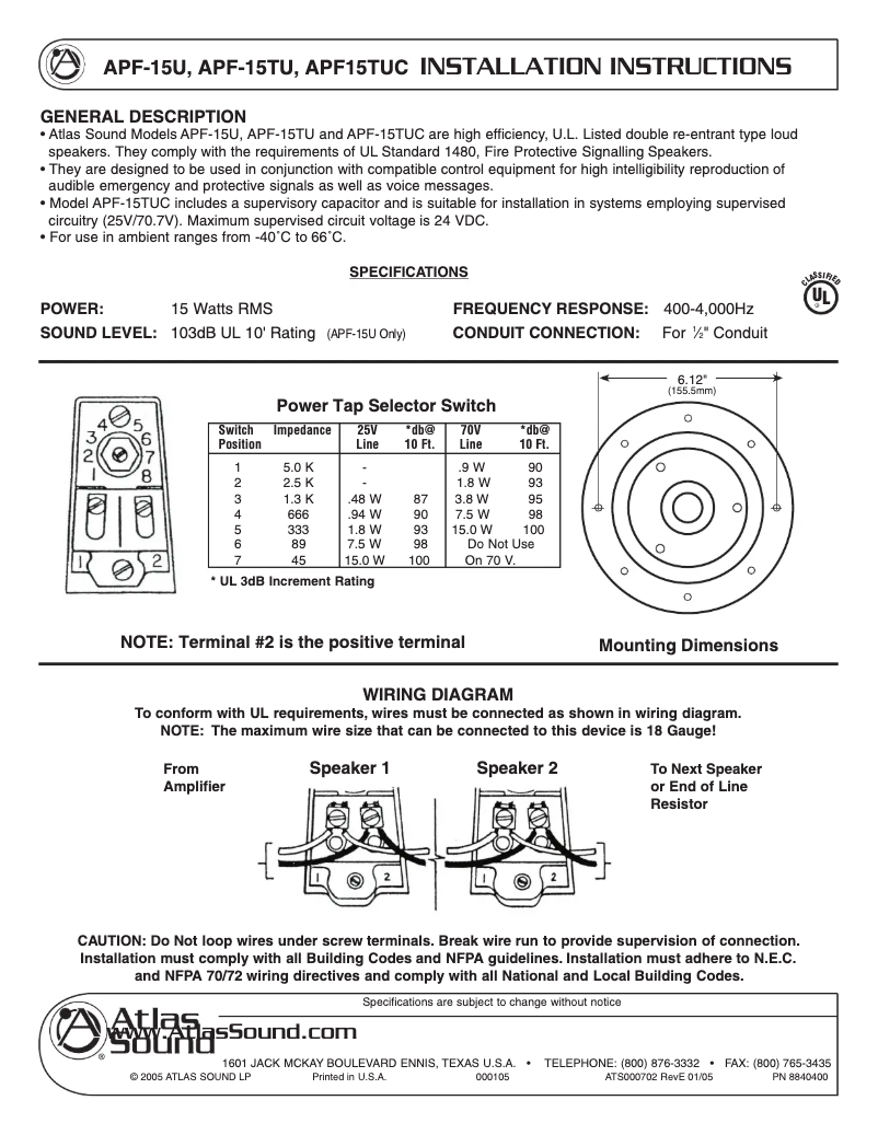 Page n°1 - Manuel utilisateur Atlas APF-15TU