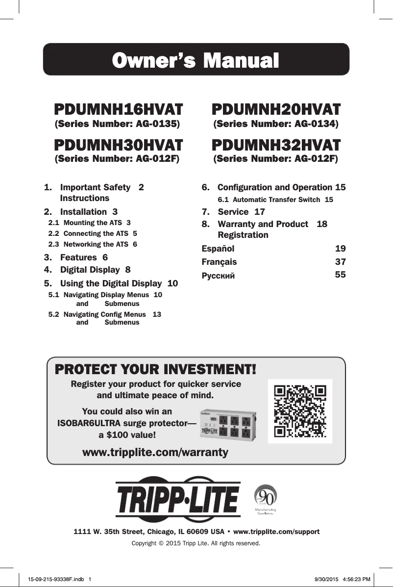 Page 1 de la notice Manuel utilisateur Tripp Lite PDUMNH16HVAT
