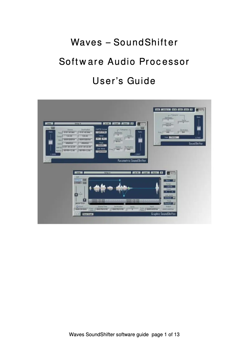 Page 1 de la notice Manuel utilisateur Waves SoundShifter