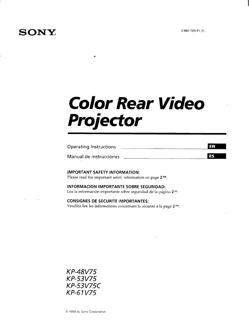 Page 1 de la notice Manuel utilisateur Sony KP-53V75