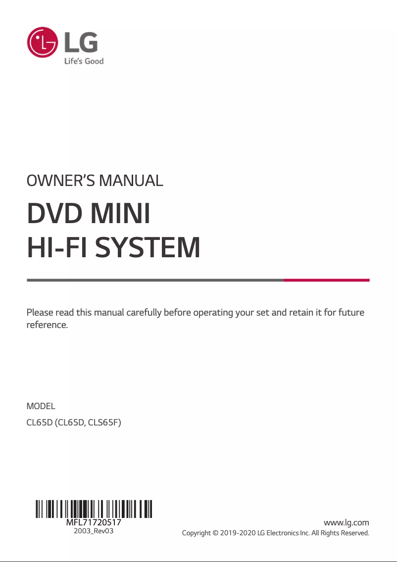Page n°1 - Manuel utilisateur LG CL65D