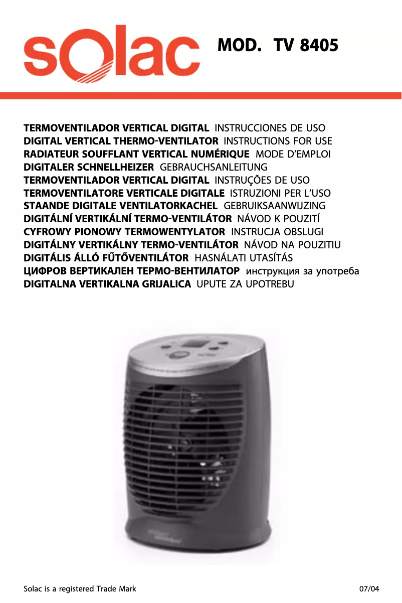 Page 1 de la notice Manuel utilisateur Solac TV8405/06