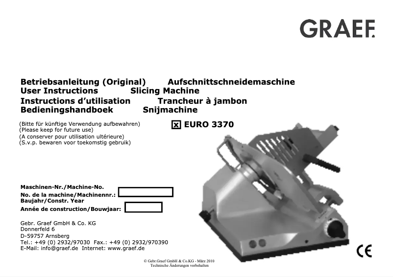 Page n°1 - Manuel utilisateur Graef Euro 3370