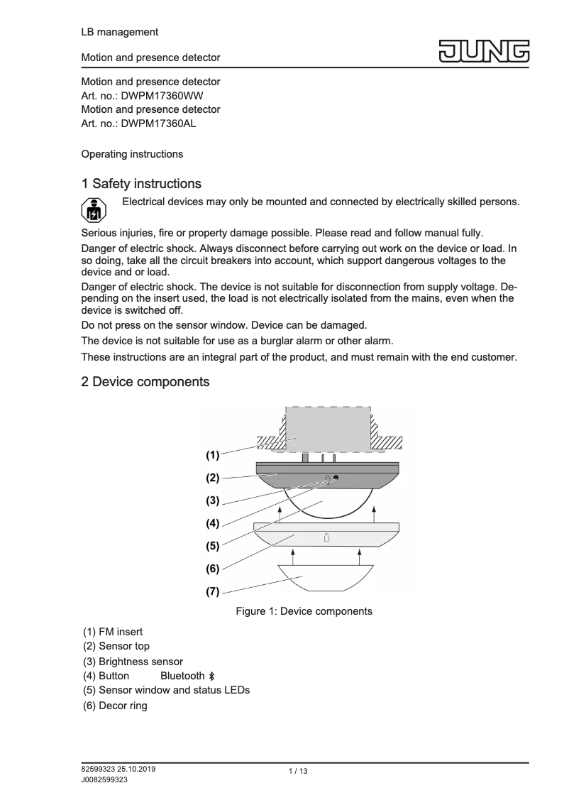 Page 1 de la notice Manuel utilisateur JUNG DWPM17360