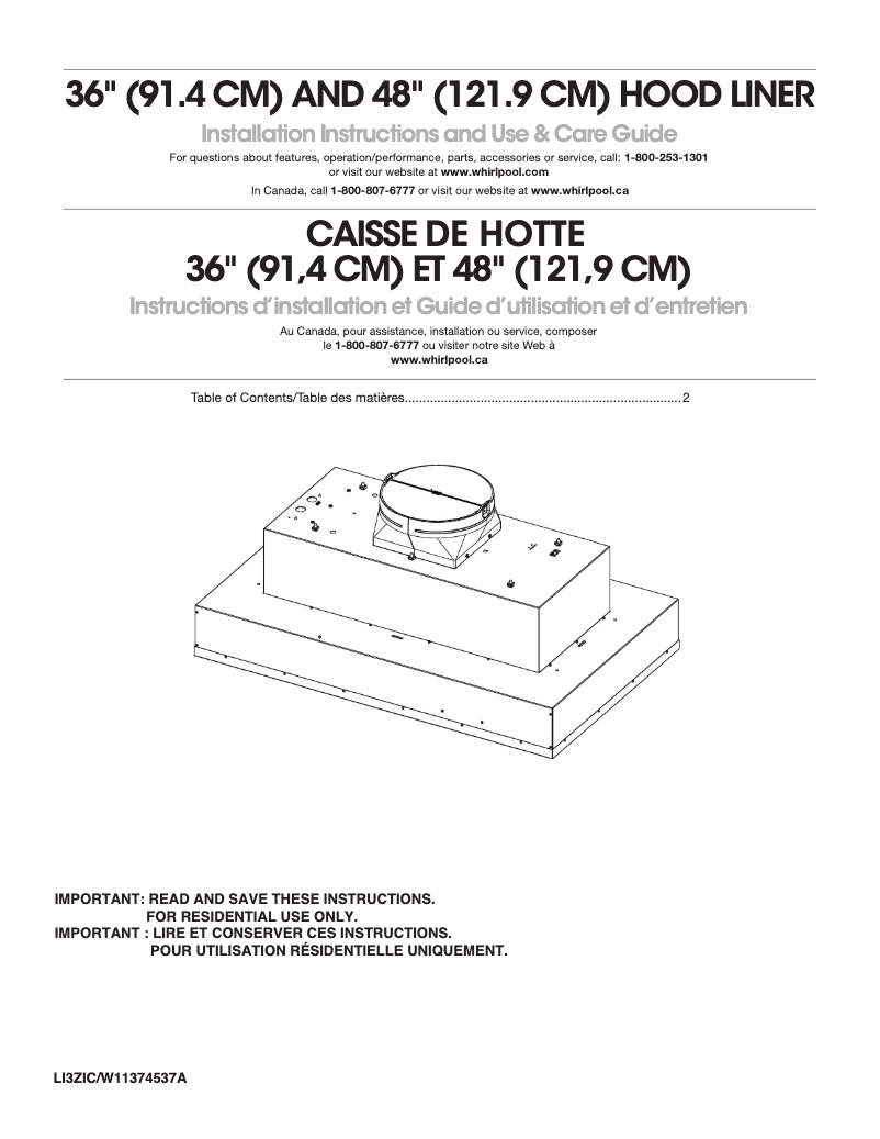 Page 1 de la notice Manuel utilisateur Amana UVL6048JSS
