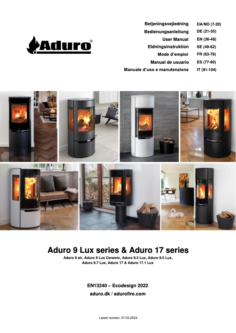 Page 1 de la notice Manuel utilisateur Aduro 9 Lux-serien