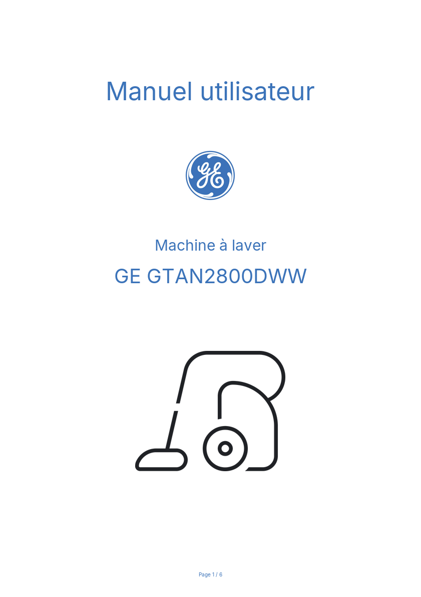 Page n°1 - Manuel utilisateur GE GTAN2800DWW