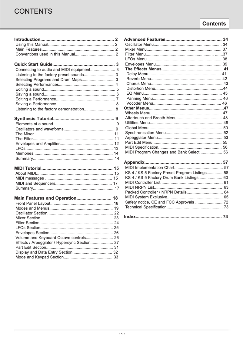 Page 1 de la notice Manuel utilisateur Novation KS 4/5