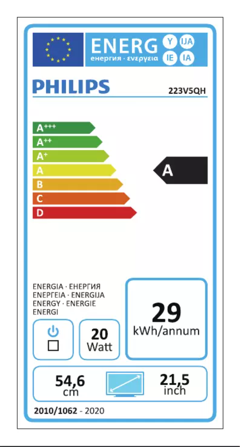 Page n°1 - Label énergétique Philips 223V5QHSBR6