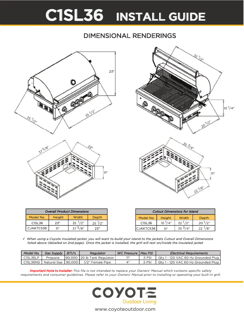 Page 1 de la notice Guide d'installation Coyote C1S36LP