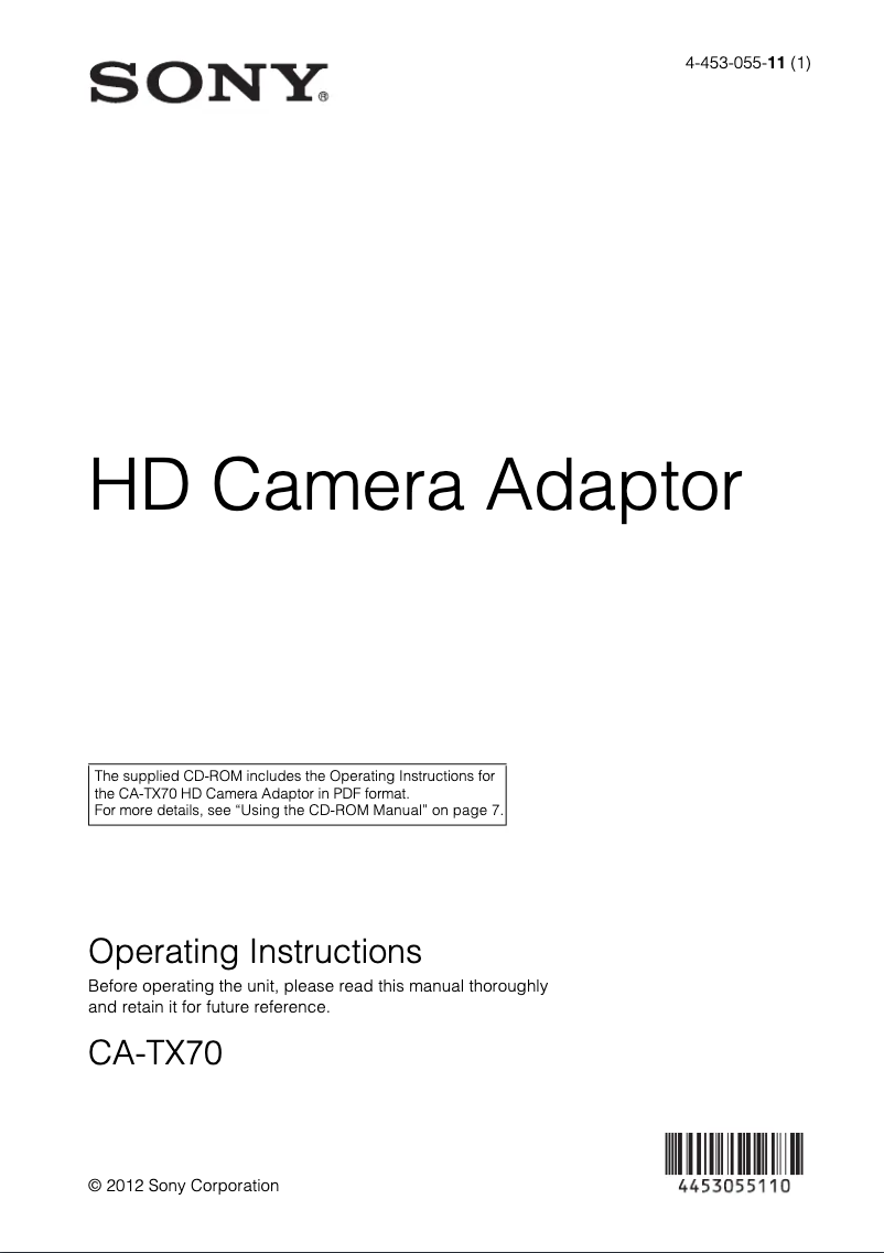 Page 1 de la notice Manuel utilisateur Sony CA-TX70