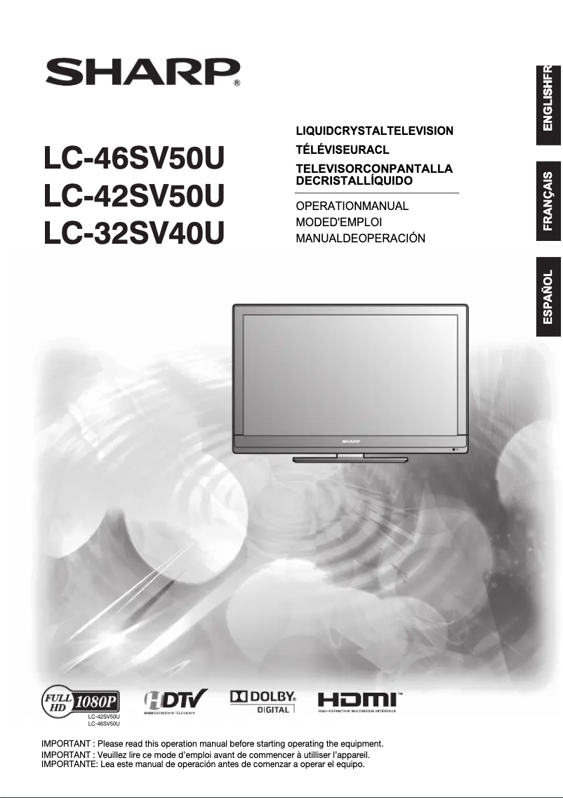 Page n°1 - Manuel utilisateur Sharp Aquos LC-42SV50U