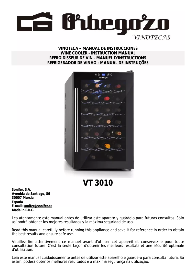 Página 1 del manual Manual de usuario Orbegozo VT 3010