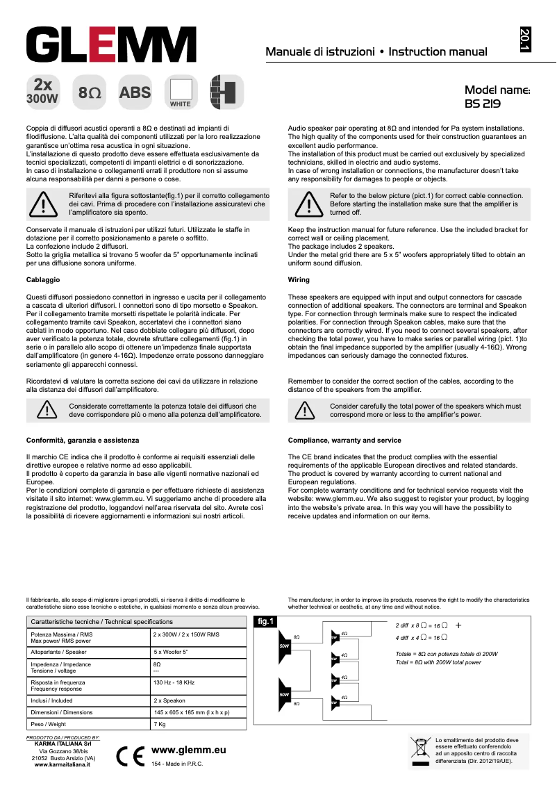 Page 1 de la notice Manuel utilisateur Glemm BS 219