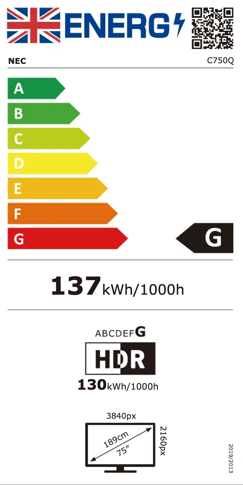 Página 1 del manual Etiqueta energética NEC MultiSync C750Q