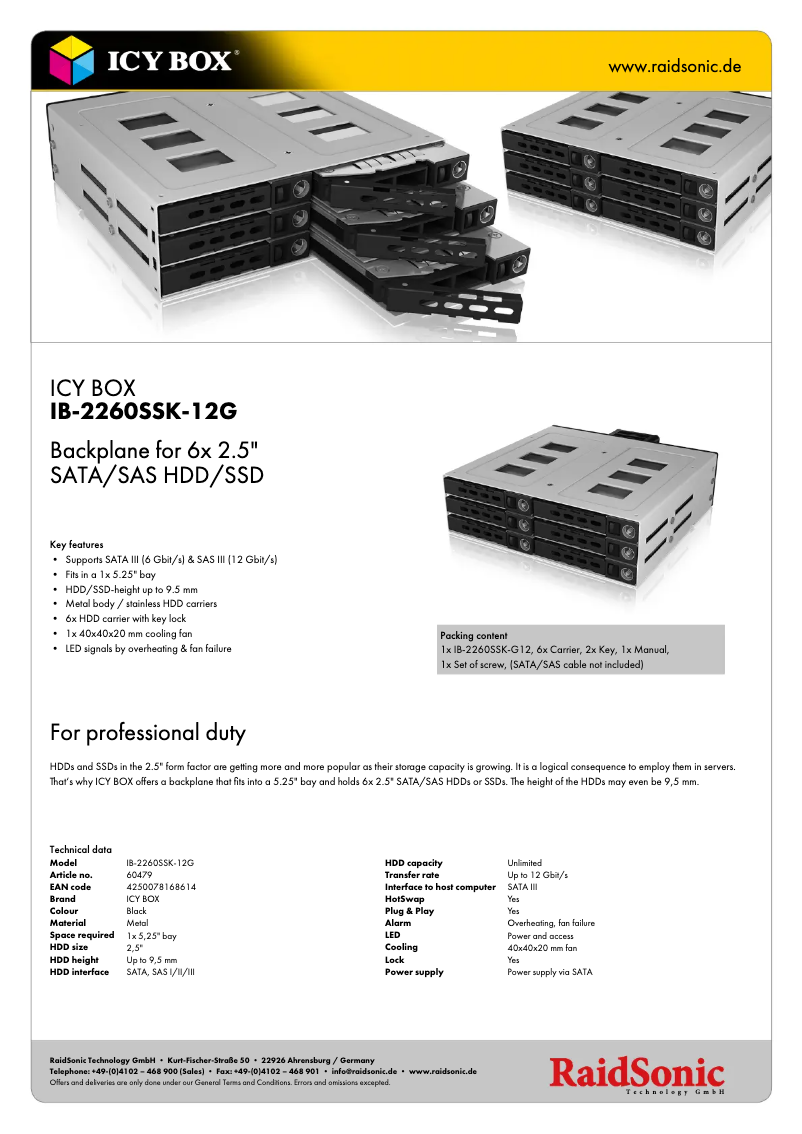 Page 1 de la notice Fiche technique Icy Box IB-2260SSK-12G