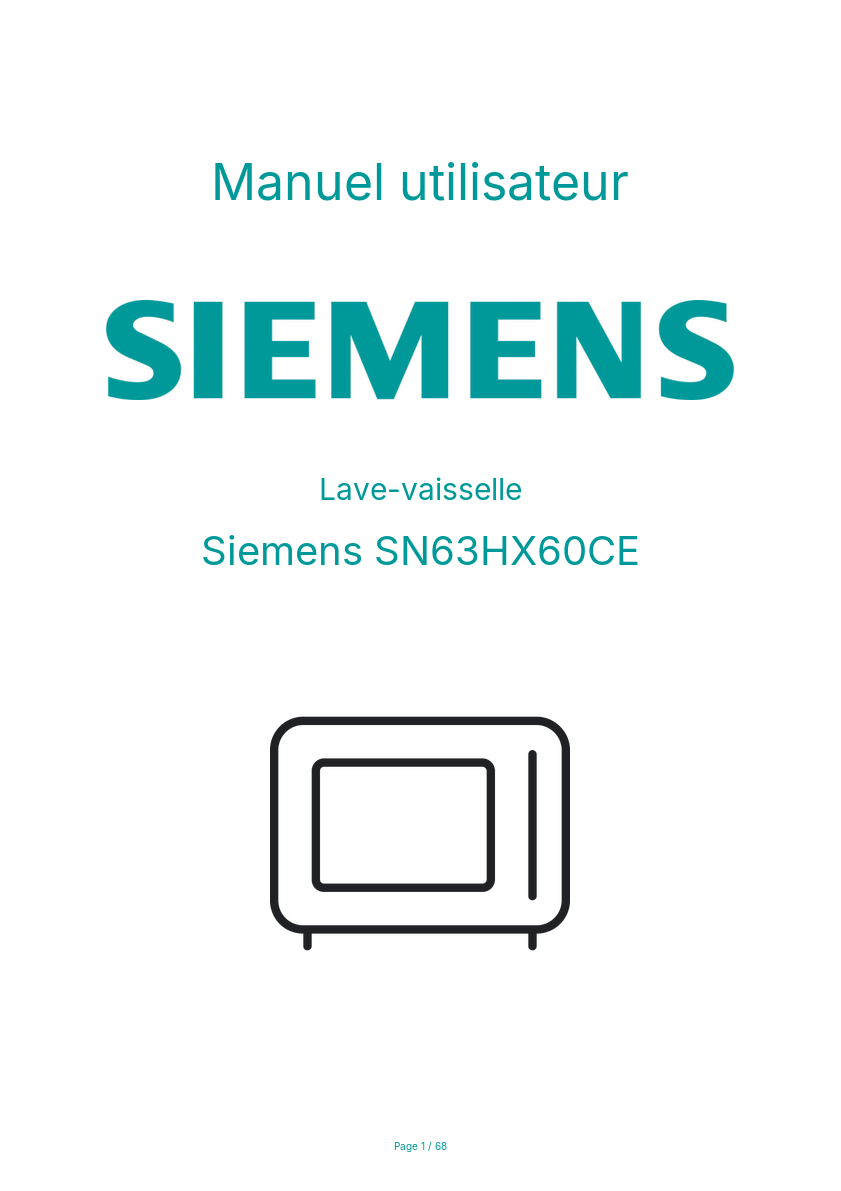 Page n°1 - Manuel utilisateur Siemens SN63HX60CE