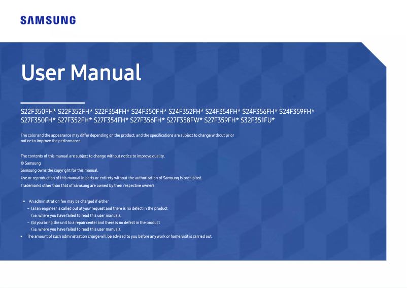 Page 1 de la notice Manuel utilisateur Samsung S27F352FHN