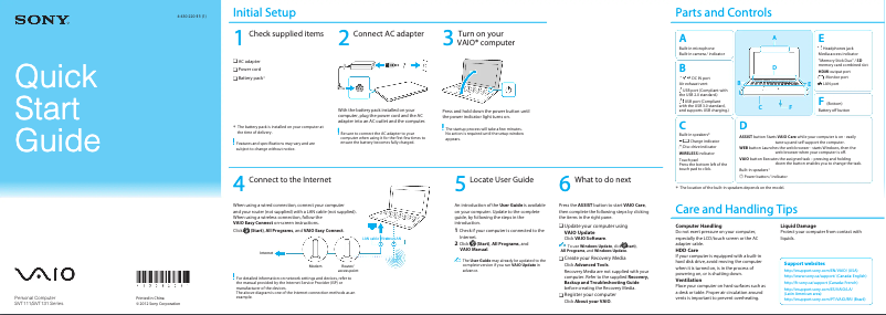 Page n°1 - Guide d'installation Sony Vaio Tab 11 SVT11115FDS